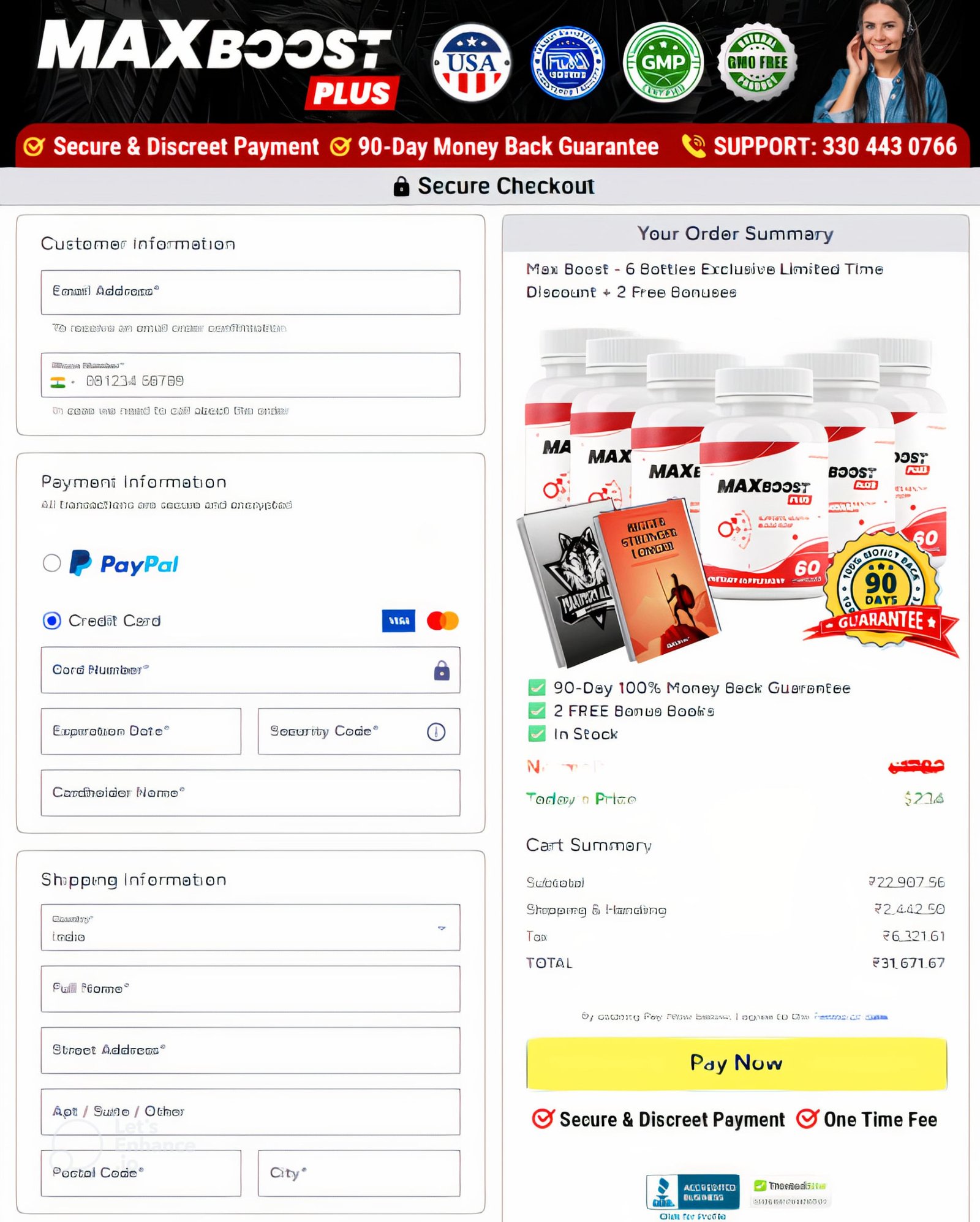 Max Boost Plus Checkout page